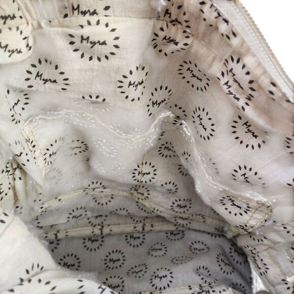 Myra Canvas And Leather Southwestern Shoulder Bag Double Leather Handles - Picture 10 of 12